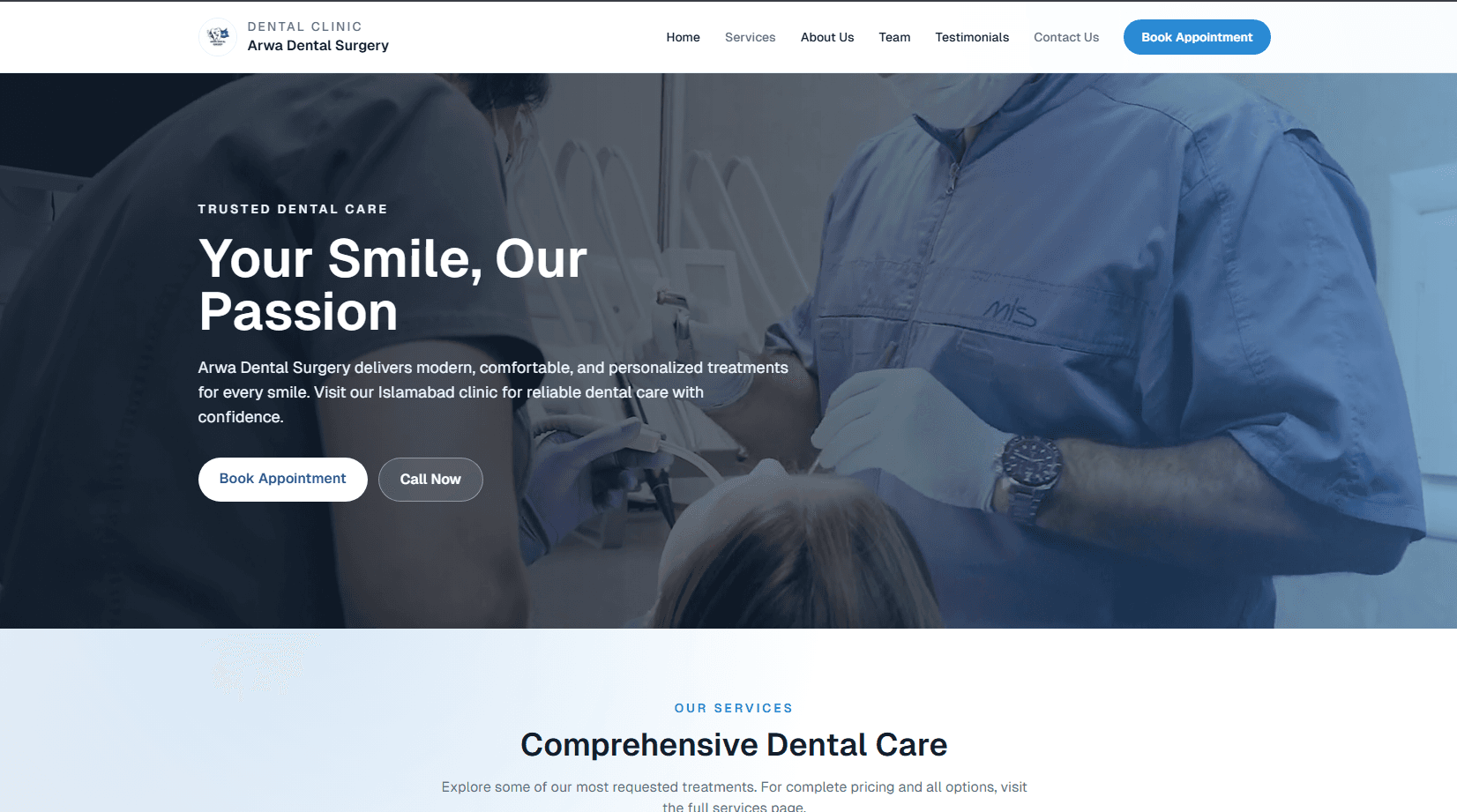 Arwa Dental Surgery homepage