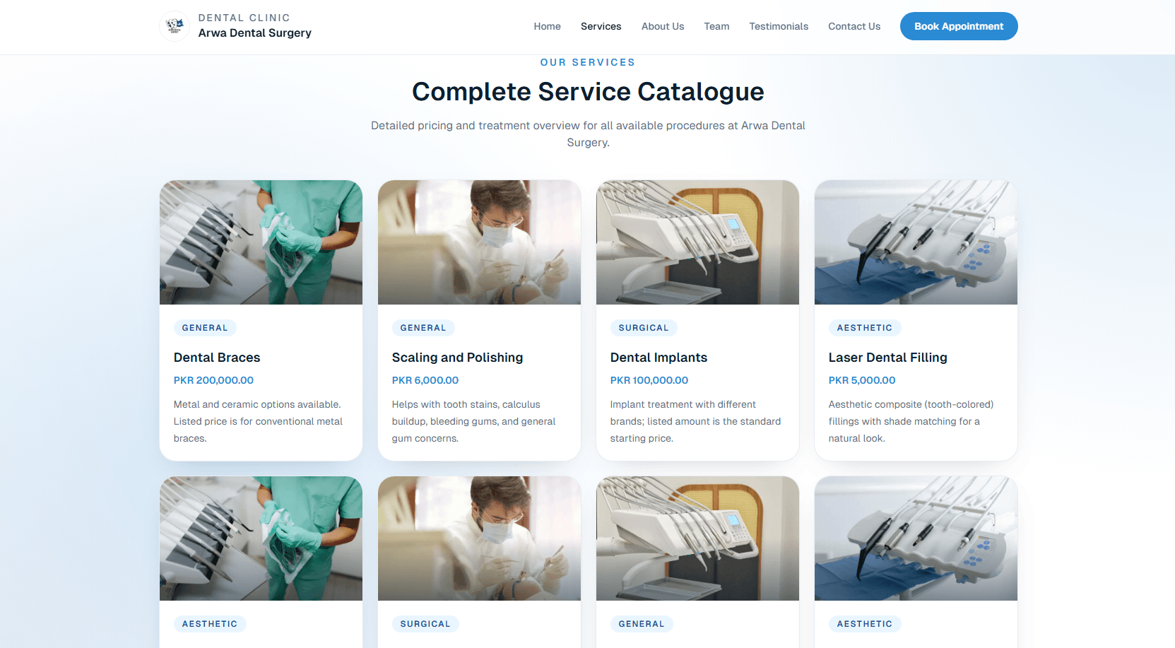 Dental clinic services page